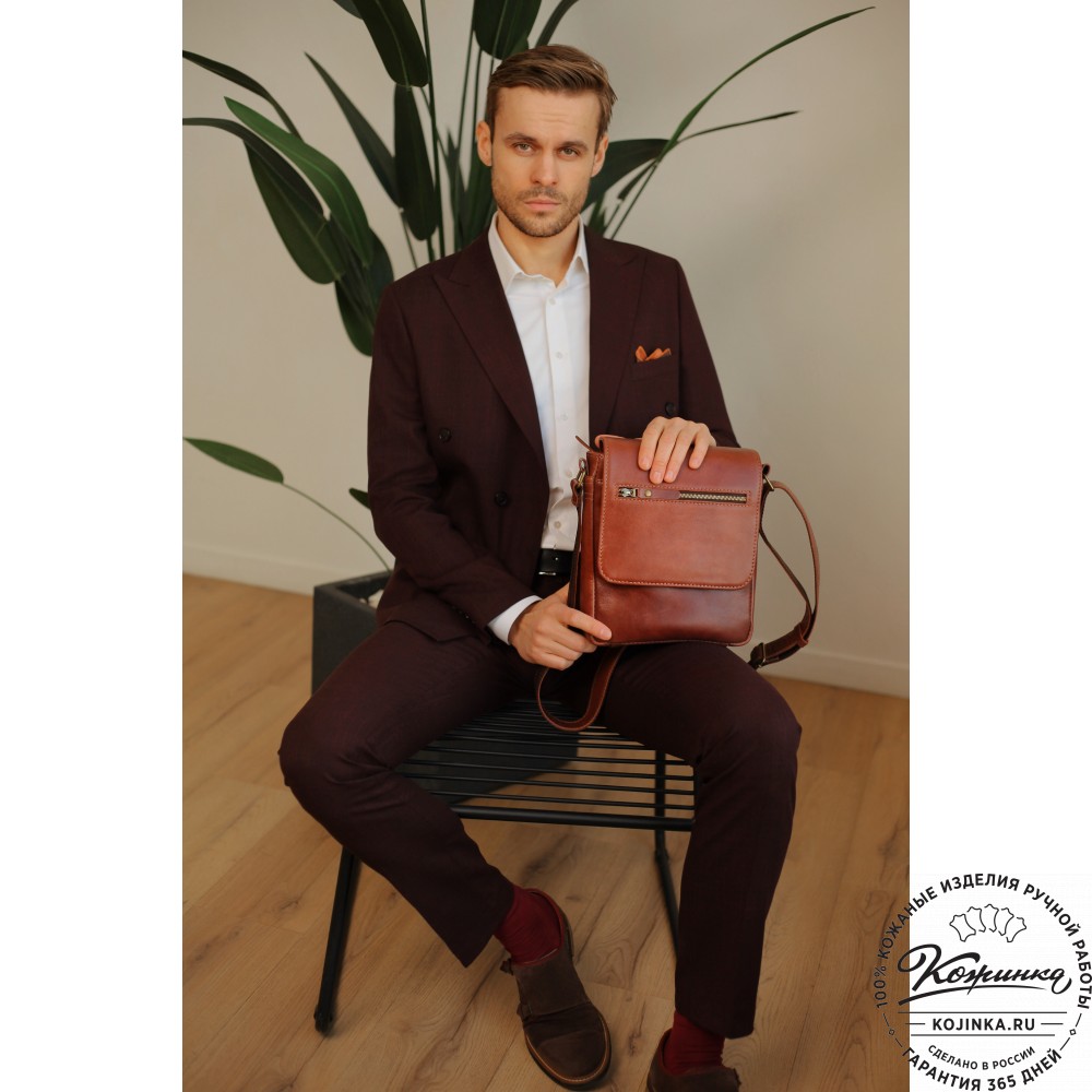 Мужская кожаная сумка "Вильнюс" (коричневая)